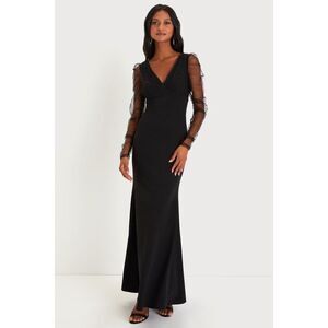 Lulus Red Carpet Energy Black Tulle Long Sleeve Mermaid Maxi Dress - Size XXL